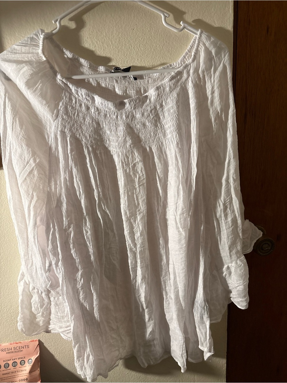 Zac & Rachel Woman White Smocked Bell Sleeve Boho Blouse Plus Size 3X